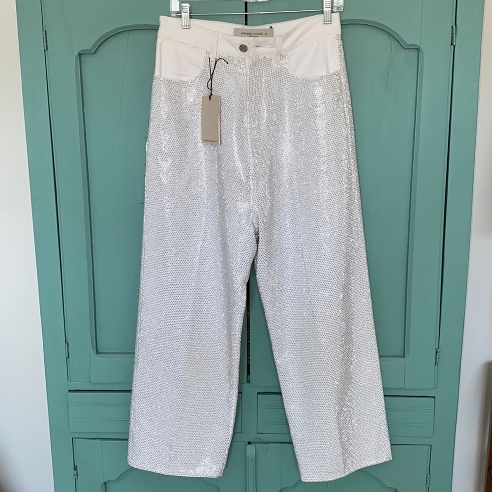 White Sequin Wide-Leg Women’s Jeans